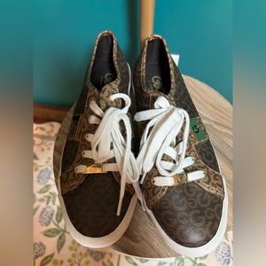 GBG G By Guess Los Angeles Brown Patterned Sneakers with White Accents